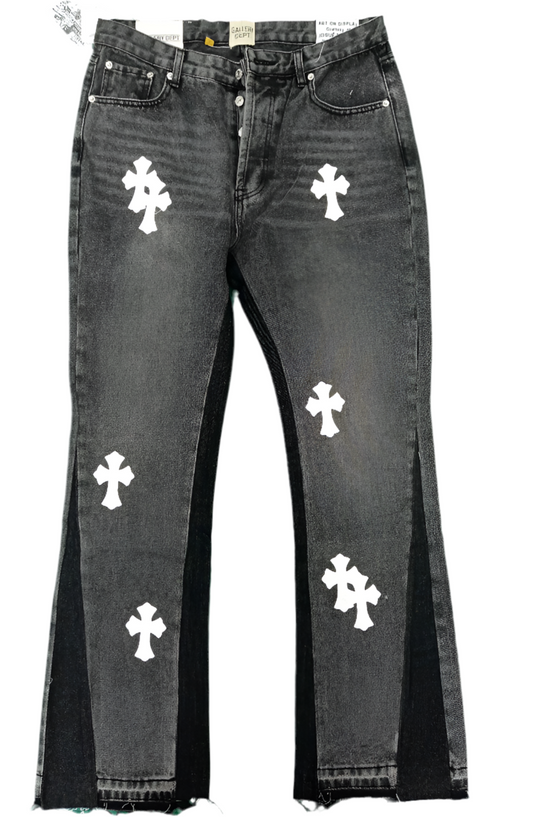 Gallery Dept. Black Washed Flare Jeans – White Cross Patch Edition