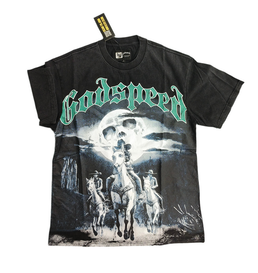 “Godspeed Riders Vintage Tee – Gothic Western Edition”
