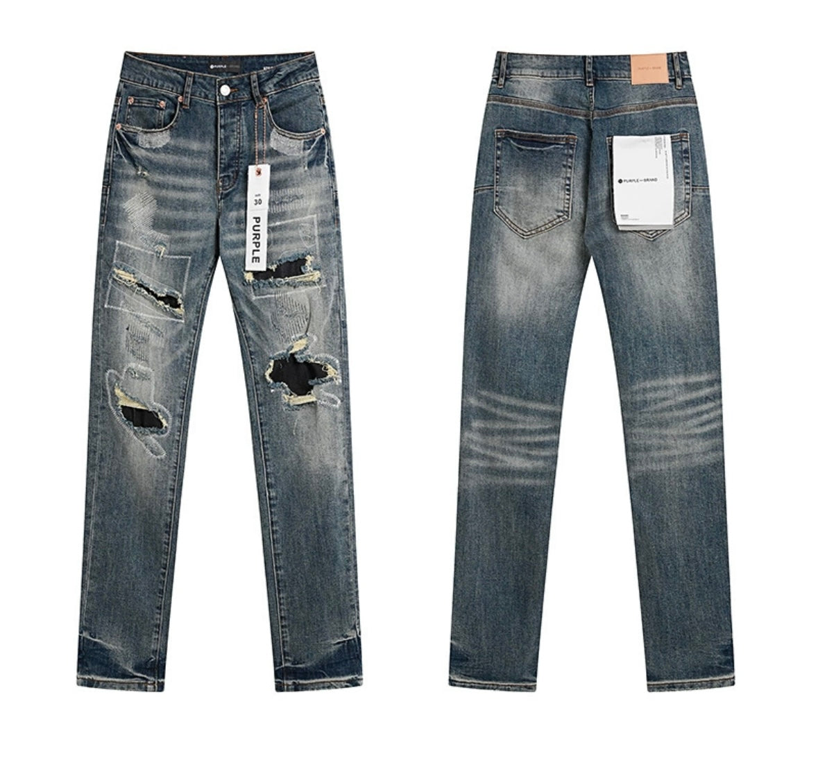 Purple Brand Distressed Patch Jeans – Black Underlay Edition