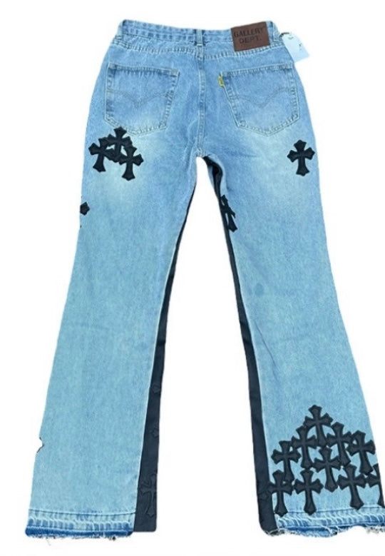Gallery Dept. Flare Jeans – Light Wash with Black Cross Patches