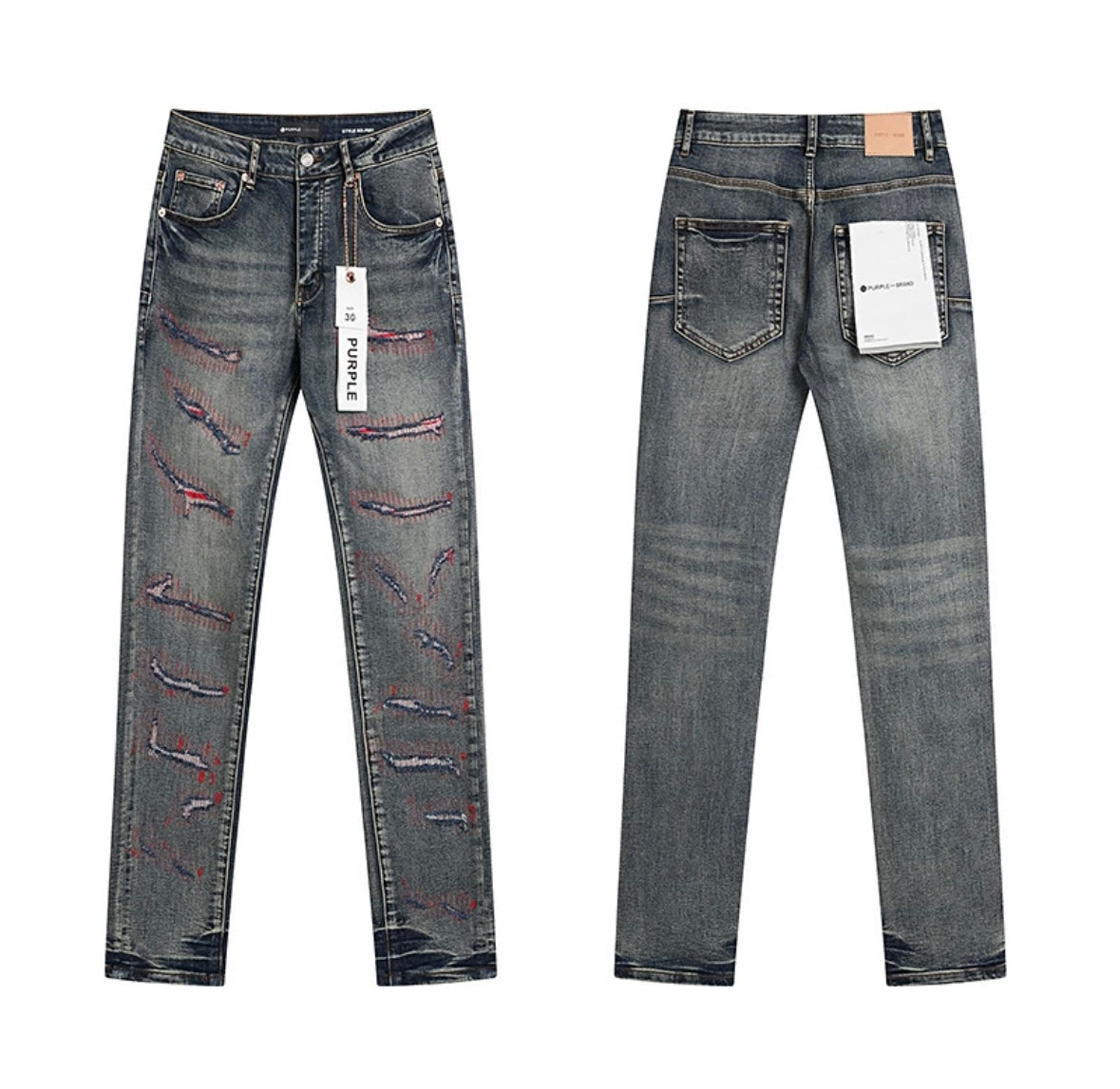 Purple Brand Vintage Distressed Jeans – Red Stitch Detail
