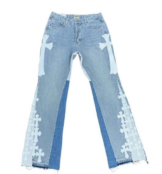 Gallery Dept. Light Wash Flare Jeans – White Cross Panel Edition