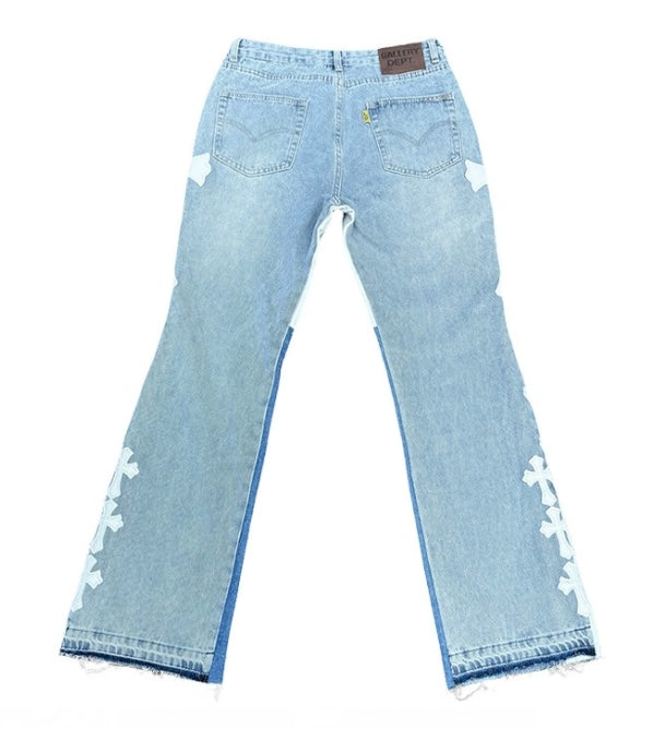 Gallery Dept. Light Wash Flare Jeans – White Cross Panel Edition