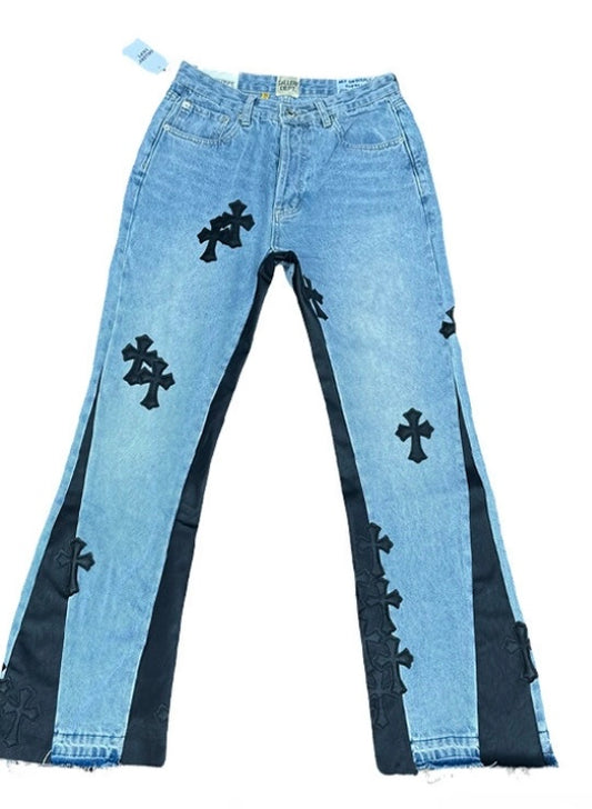 Gallery Dept. Flare Jeans – Light Wash with Black Cross Patches